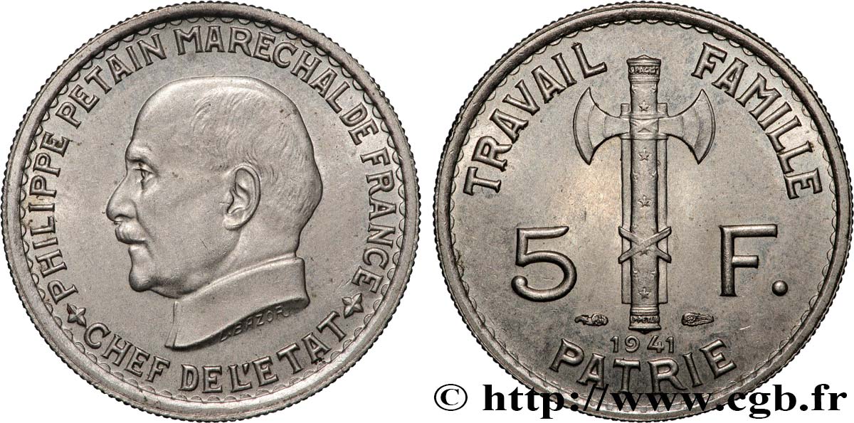5 francs Pétain  1941  F.338/2 SUP 