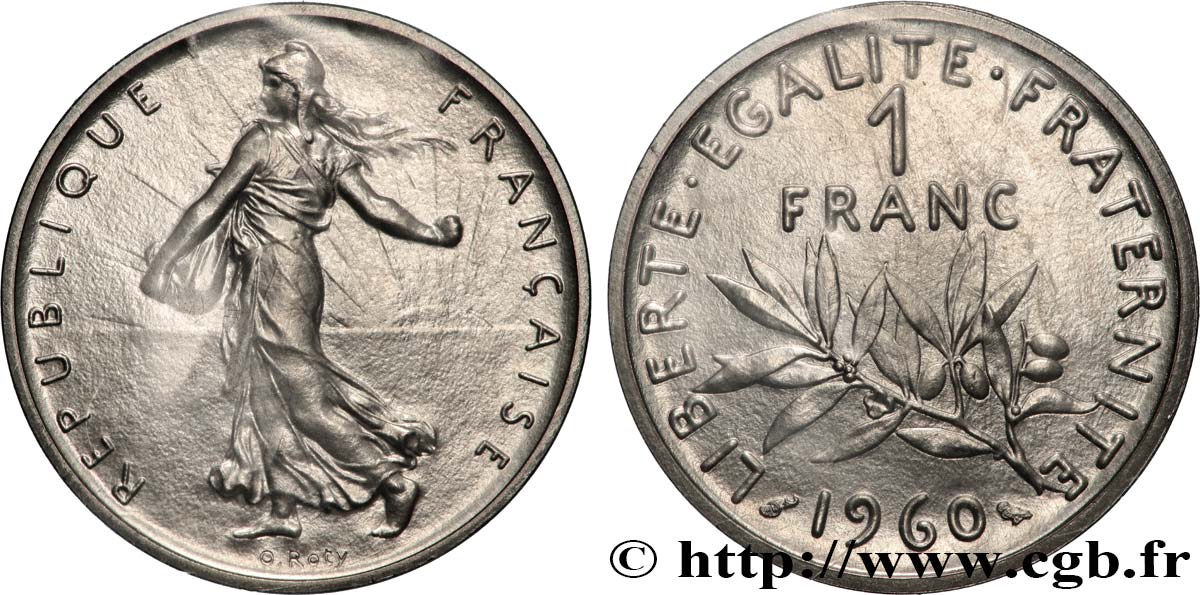 Piéfort nickel de 1 franc Semeuse, nickel 1960 Paris F.226/4P FDC 