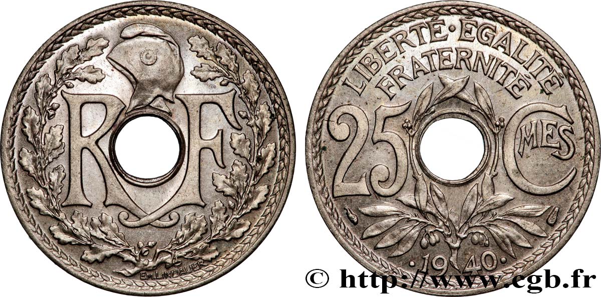 25 centimes Lindauer, maillechort 1940  F.172/4 SPL+ 