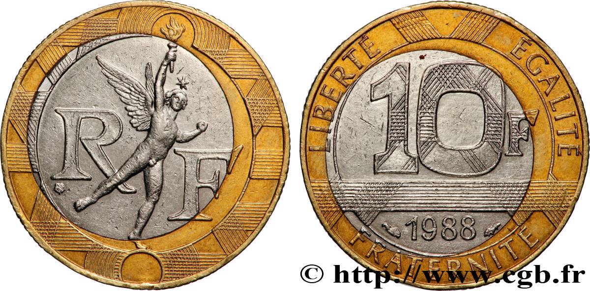 10 francs Génie de la Bastille, fautée au coeur décentré 1988 Pessac F.375/2 var. TTB 