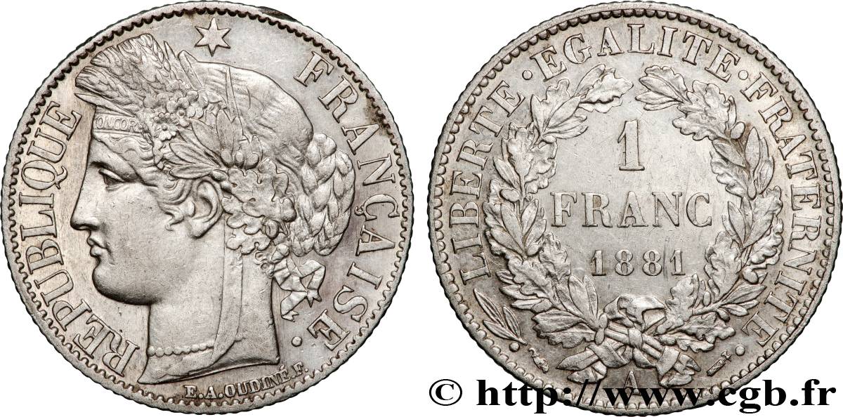 1 franc Cérès, Troisième République 1881 Paris F.216/8 TTB+ 
