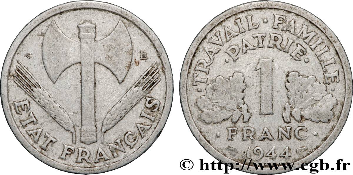 1 franc Francisque, légère, petit c 1944 Castelsarrasin F.223/8 TB 