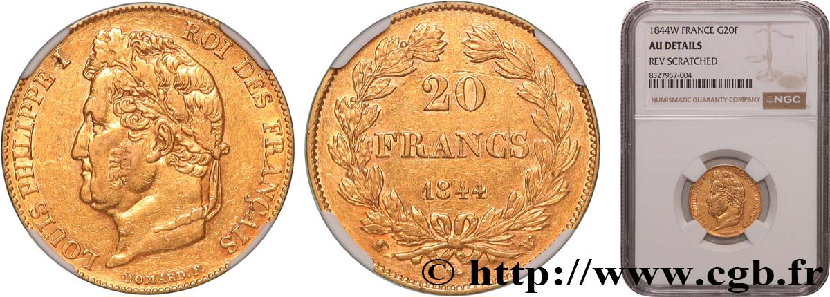 20 francs Louis-Philippe, Domard 1844 Lille F.527/32 TTB+ NGC