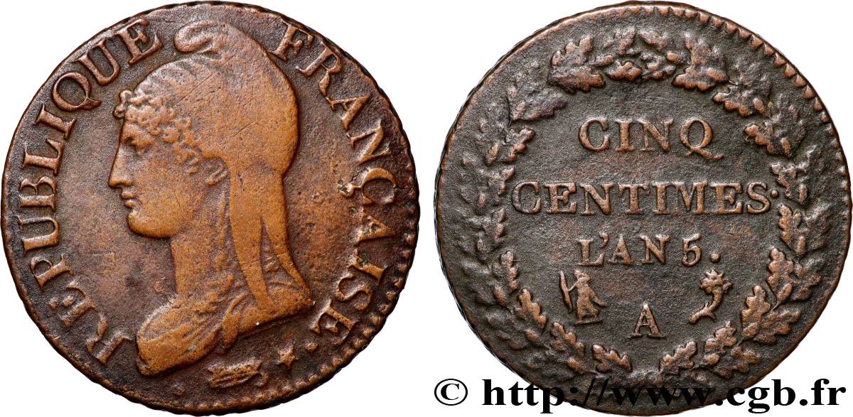 Cinq centimes Dupré, grand module 1797 Paris F.115/1 TTB 