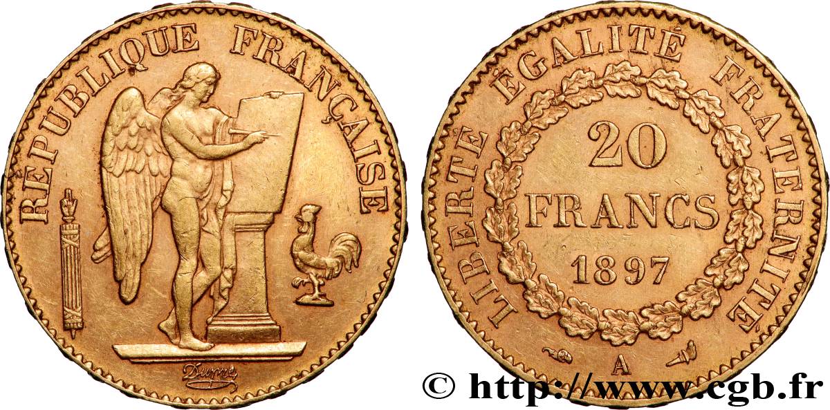 20 francs or Génie, Troisième République 1897 Paris F.533/22 AU 