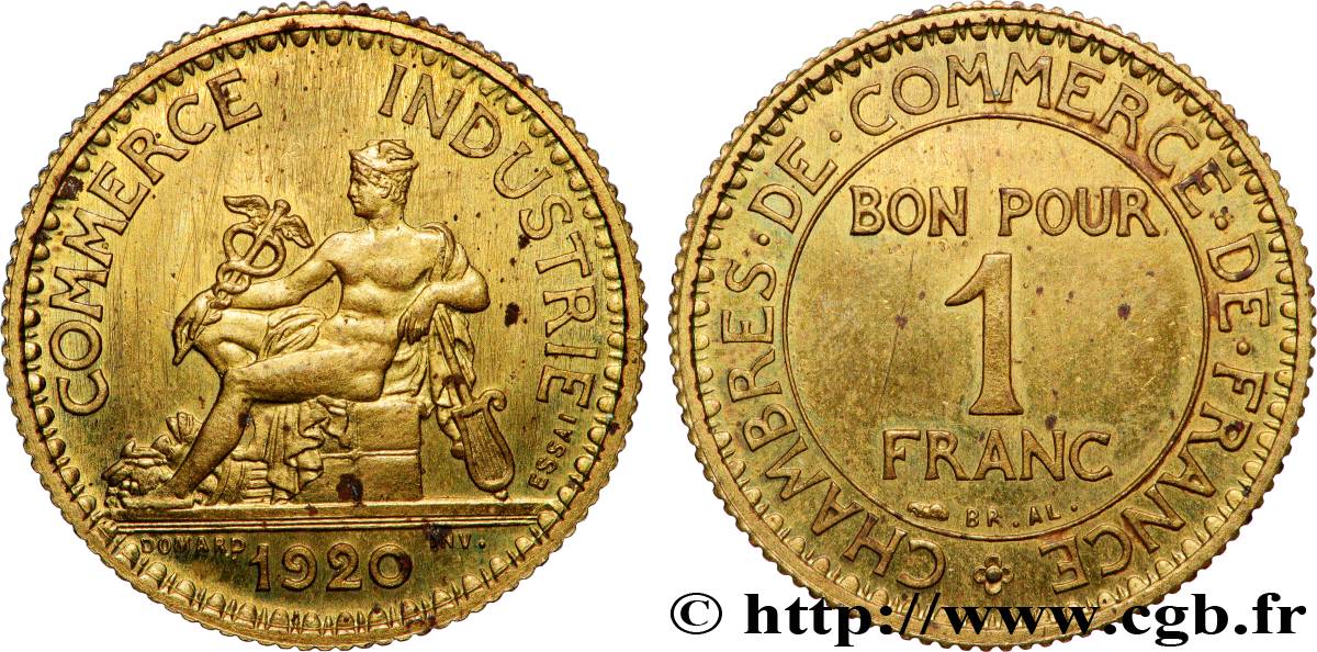 Essai de 1 franc Chambres de Commerce bronze-aluminium 1920 Paris GEM.95 4  MS 