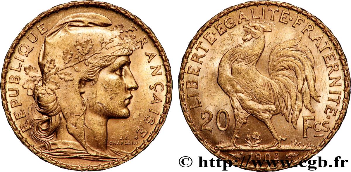 20 francs or Coq, Dieu protège la France 1904 Paris F.534/9 AU 
