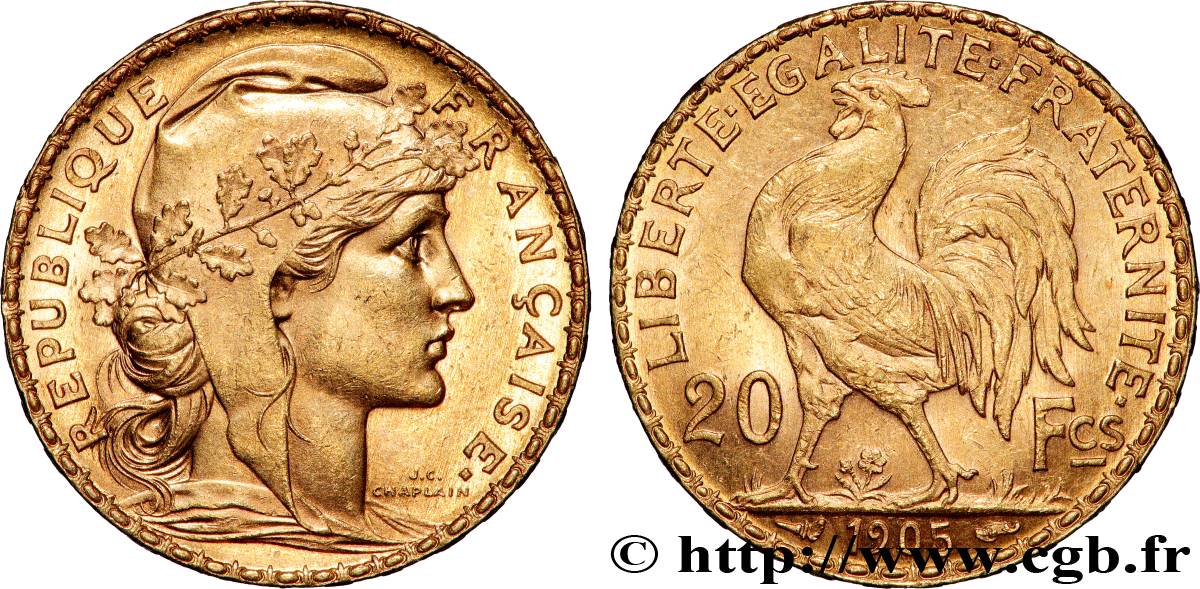 20 francs or Coq, Dieu protège la France 1905 Paris F.534/10 SUP 