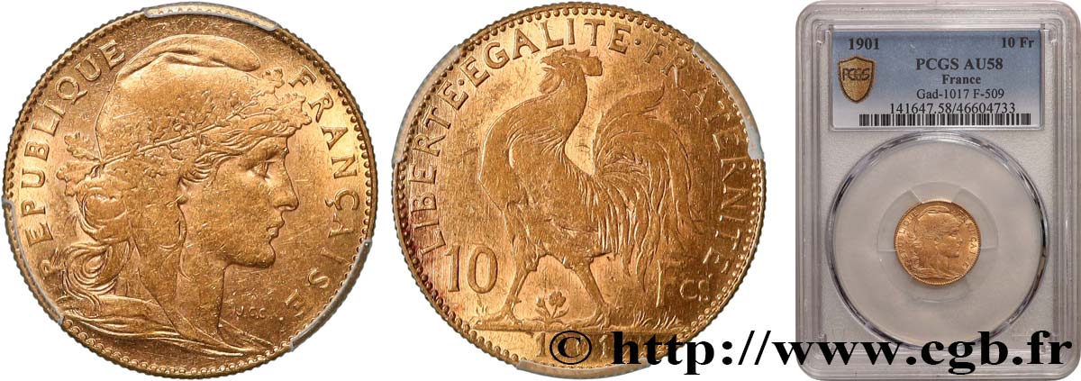 10 francs or Coq 1901 Paris F.509/5 AU58 PCGS