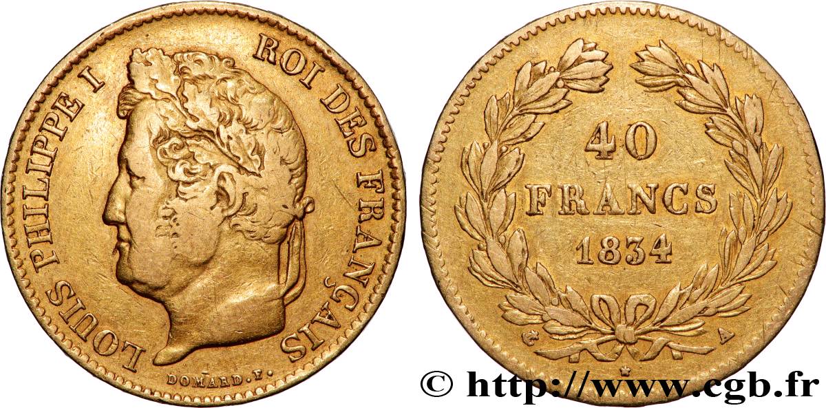 40 francs or Louis-Philippe 1834 Paris F.546/6 TB+ 