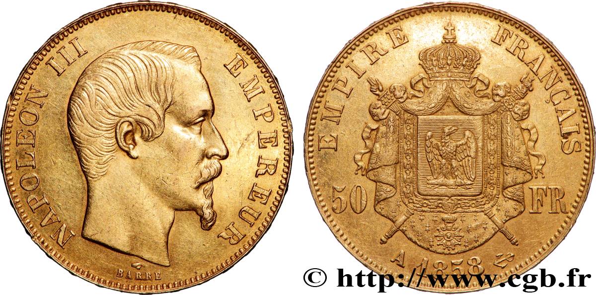 50 francs or Napoléon III, tête nue 1858 Paris F.547/5 SUP 