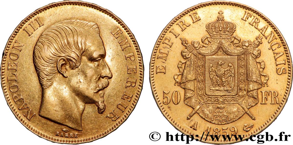 50 francs or Napoléon III, tête nue 1859 Paris F.547/7 q.SPL 
