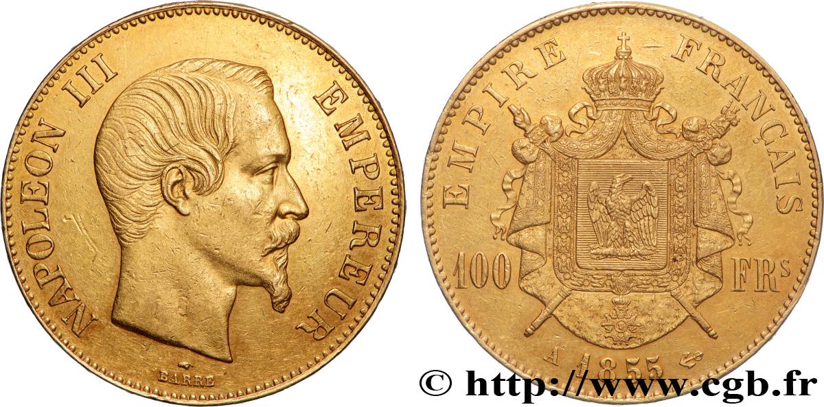 100 francs or Napoléon III, tête nue 1855 Paris F.550/1 SUP 