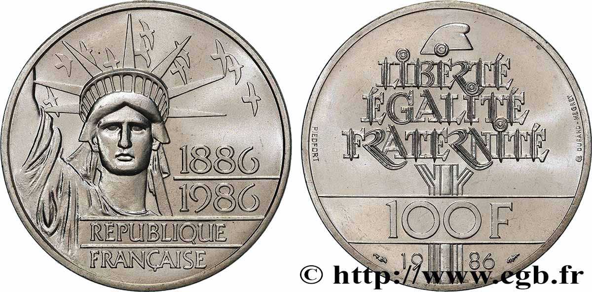 Piéfort Brillant Universel de 100 francs Liberté (Statue de la) 1986 Pessac GEM.235 P1 FDC 