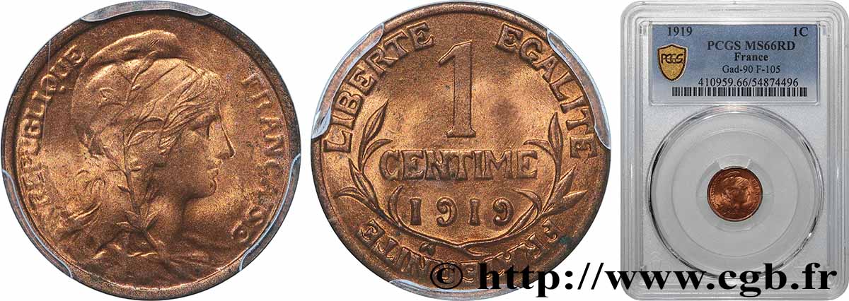 1 centime Daniel-Dupuis 1919 Paris F.105/18 FDC66 PCGS