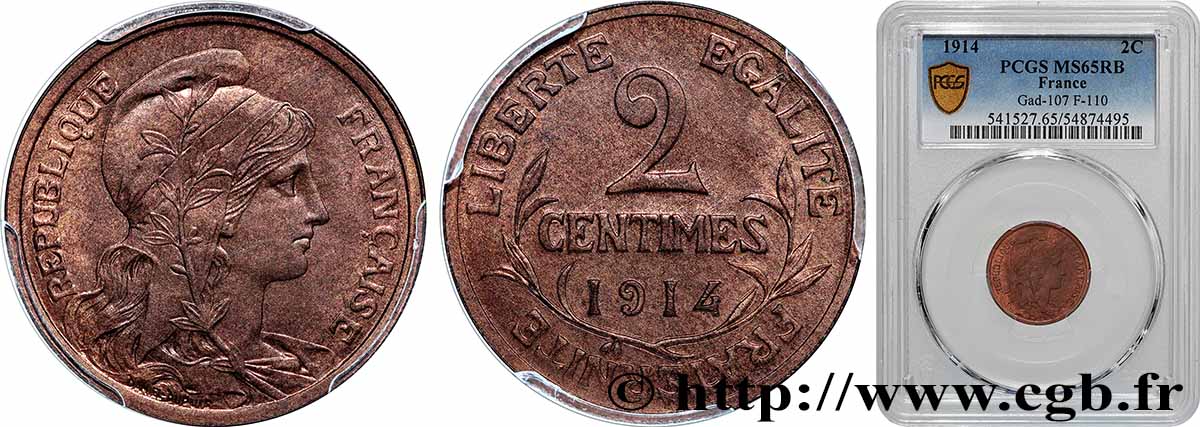 2 centimes Daniel-Dupuis 1914 Paris F.110/17 MS65 PCGS