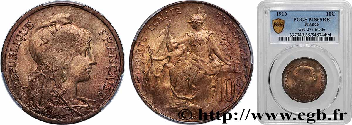10 centimes Daniel-Dupuis 1916  F.136/27 FDC65 PCGS