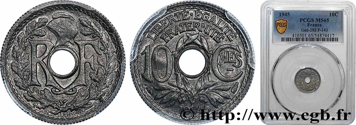10 centimes Lindauer, petit module 1945  F.143/2 FDC65 PCGS