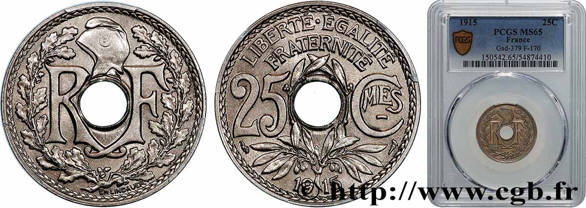 25 centimes Lindauer, Cmes souligné 1915  F.170/3 FDC65 PCGS