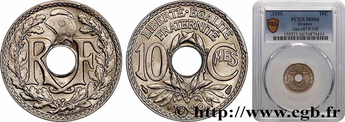 10 centimes Lindauer, maillechort 1939  F.139/3 FDC66 PCGS