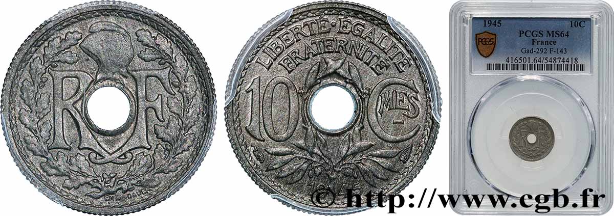 10 centimes Lindauer, petit module 1945  F.143/2 MS64 PCGS