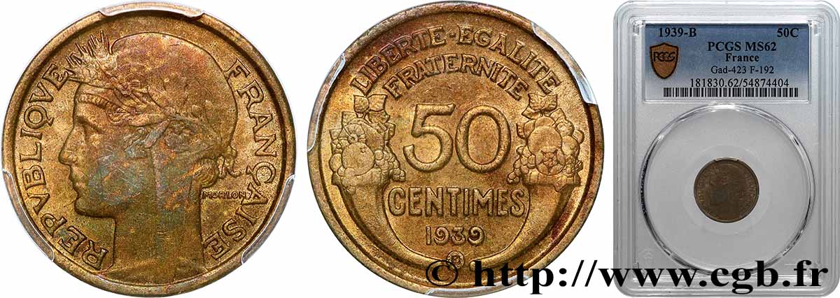 50 centimes Morlon 1939 Bruxelles F.192/16 EBC62 PCGS