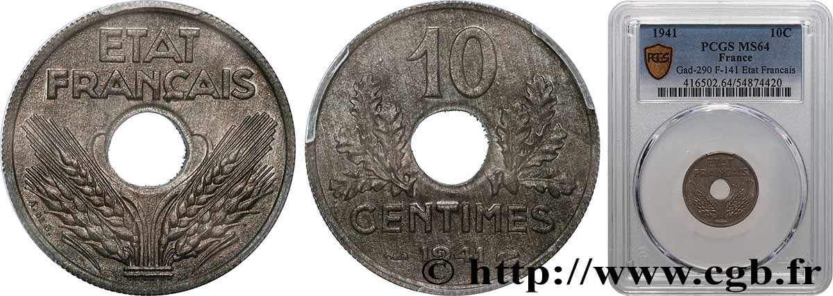 10 centimes État français, grand module 1941 Paris F.141/2 SPL64 