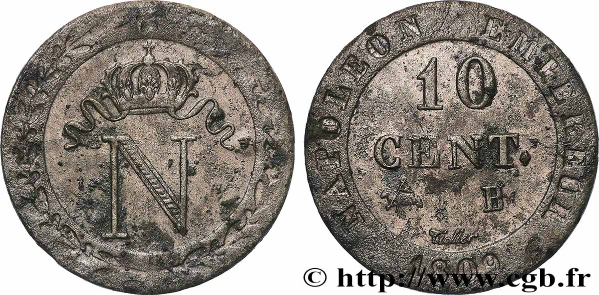 10 cent. à l N couronnée 1809 Rouen F.130/11 TTB 