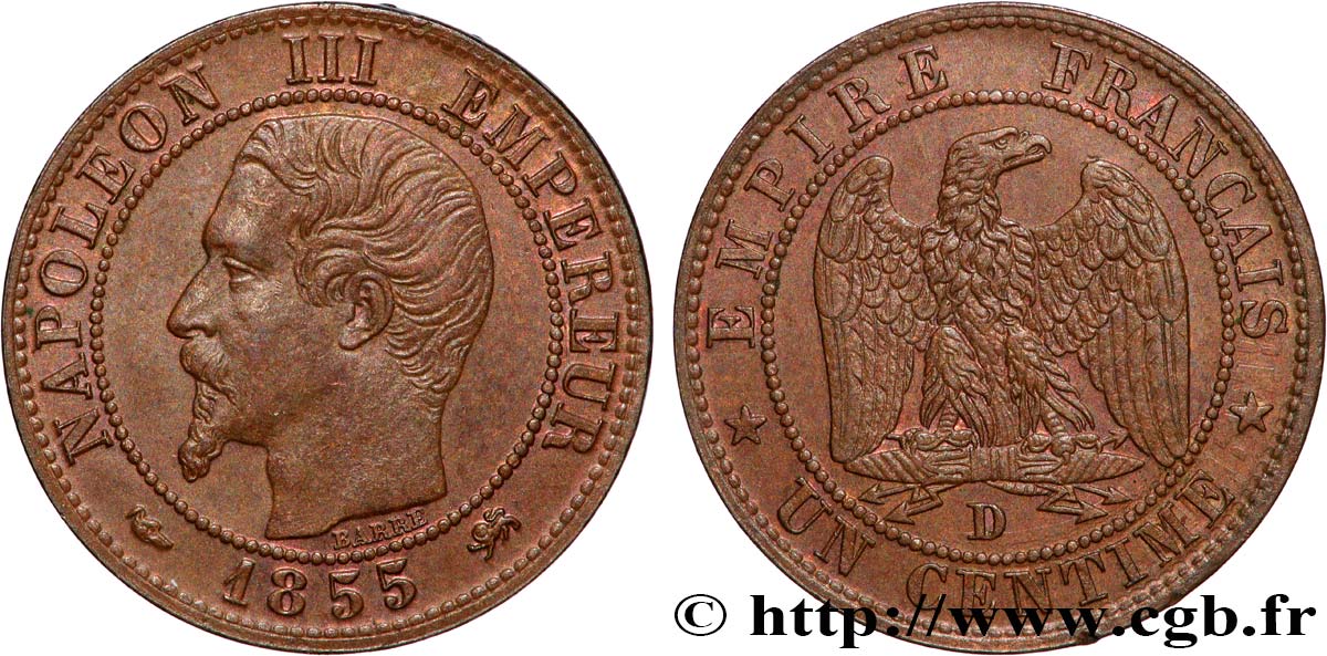 Un centime Napoléon III, tête nue 1855 Lyon F.102/19 AU 