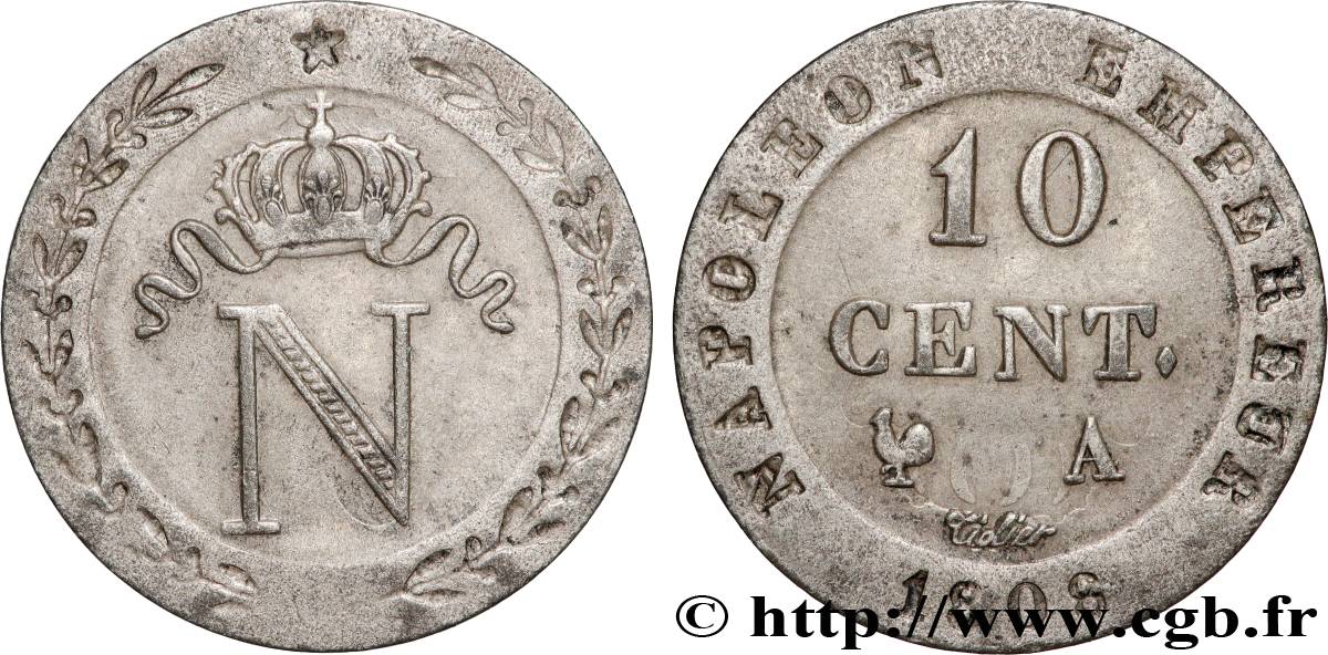 10 cent. à l N couronnée 1808 Paris F.130/2 SUP 