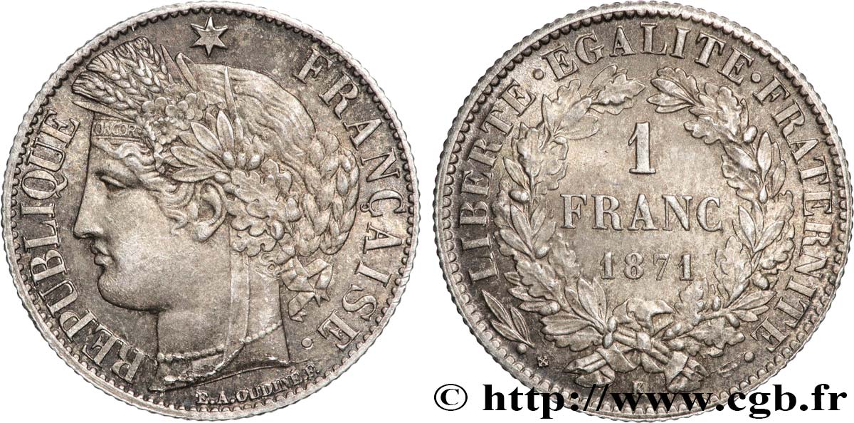 1 franc Cérès, IIIe République 1871 Bordeaux F.216/3 SUP 