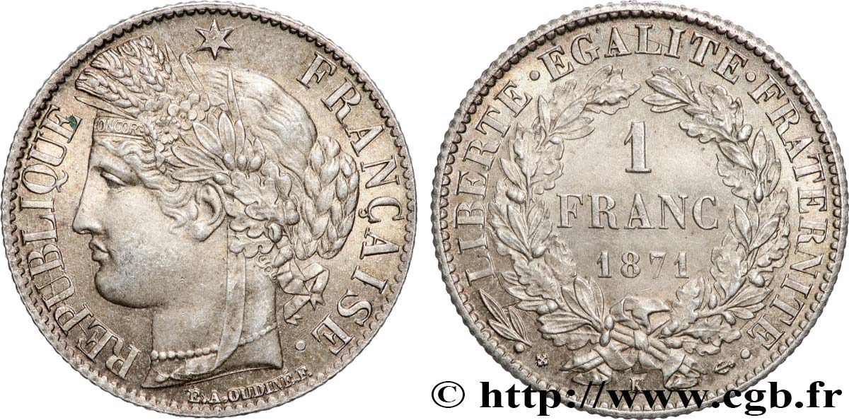 1 franc Cérès, IIIe République 1871 Bordeaux F.216/3 AU 