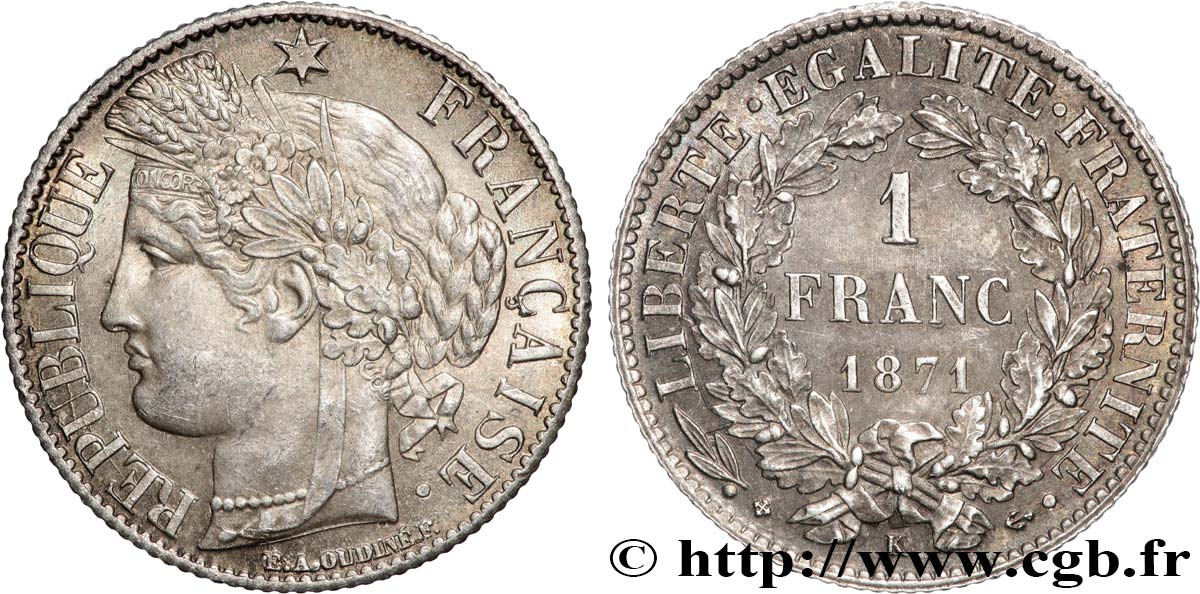 1 franc Cérès, IIIe République 1871 Bordeaux F.216/3 SUP 