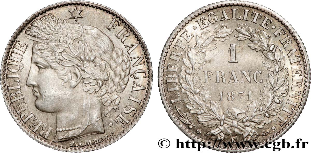 1 franc Cérès, IIIe République 1871 Bordeaux F.216/3 SUP 