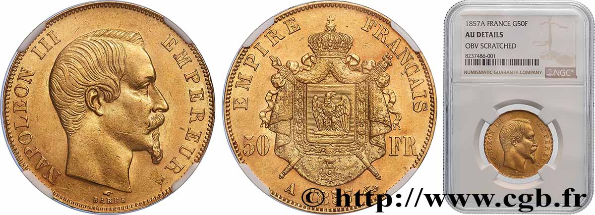 50 francs or Napoléon III, tête nue 1857 Paris F.547/4 TTB+ NGC
