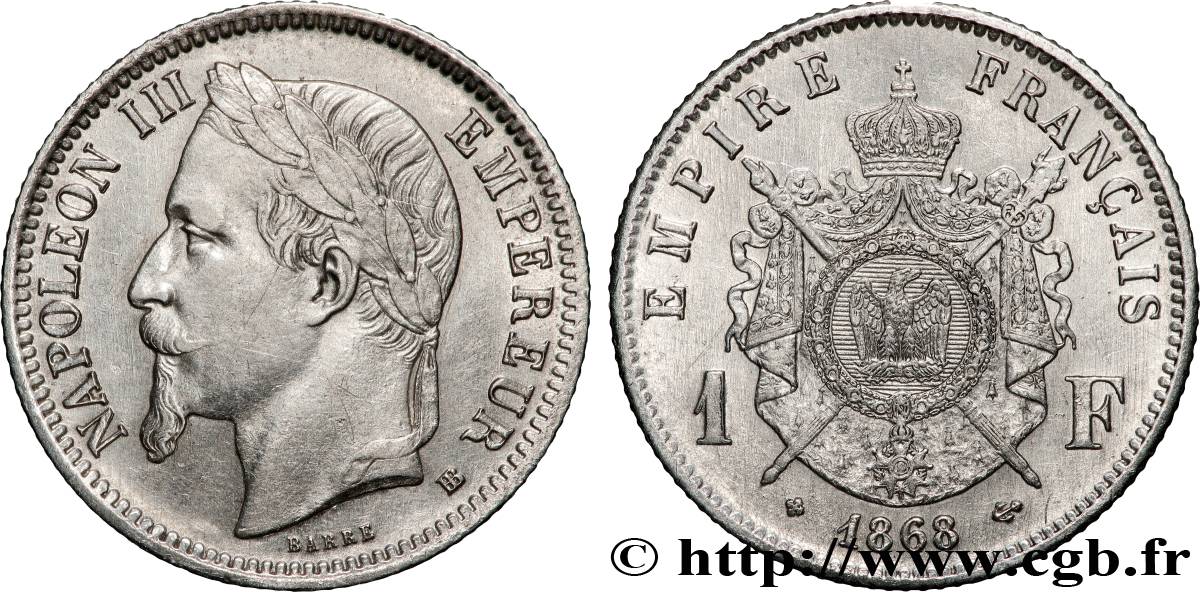1 franc Napoléon III, tête laurée 1868 Strasbourg F.215/11 SUP 