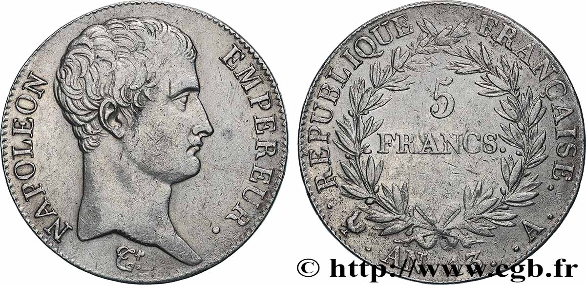 5 francs Napoléon Empereur, Calendrier révolutionnaire 1805 Paris F.303/2 VF 