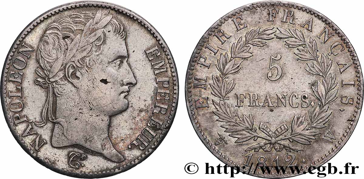 5 francs Napoléon Empereur, Empire français 1812 Lille F.307/57 XF 