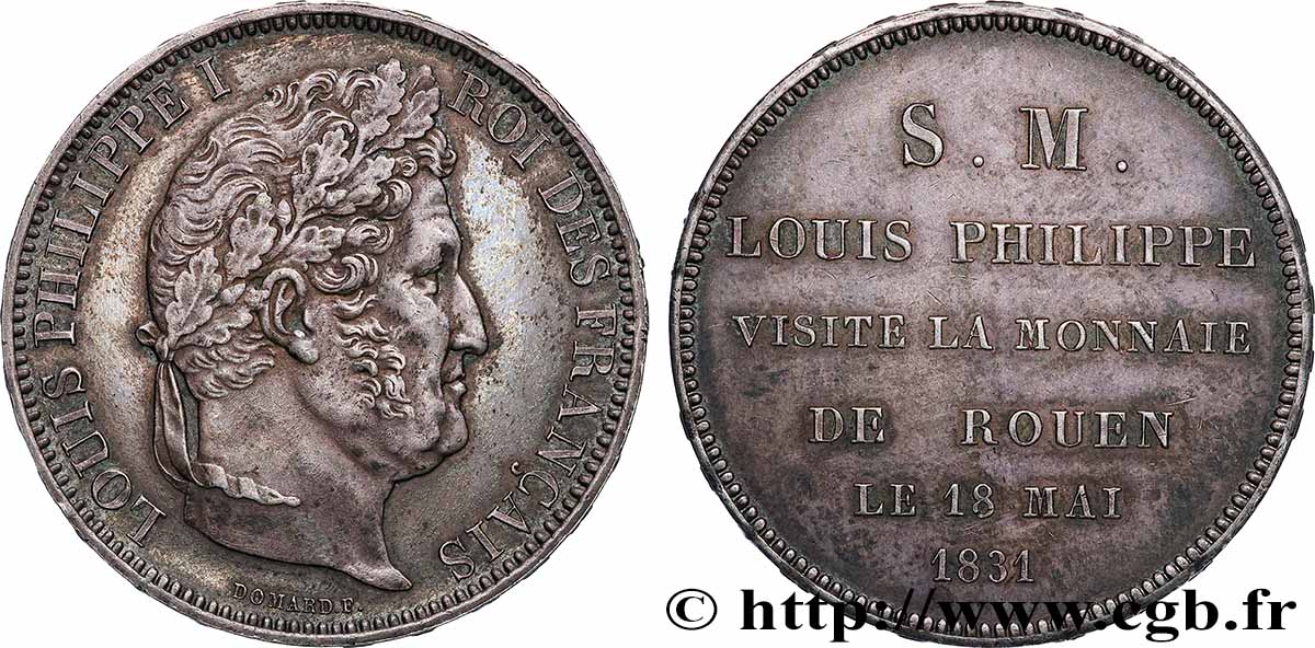 Monnaie de visite, module de 5 francs, pour Louis-Philippe à la Monnaie de Rouen 1831 Rouen VG.2824  MS 