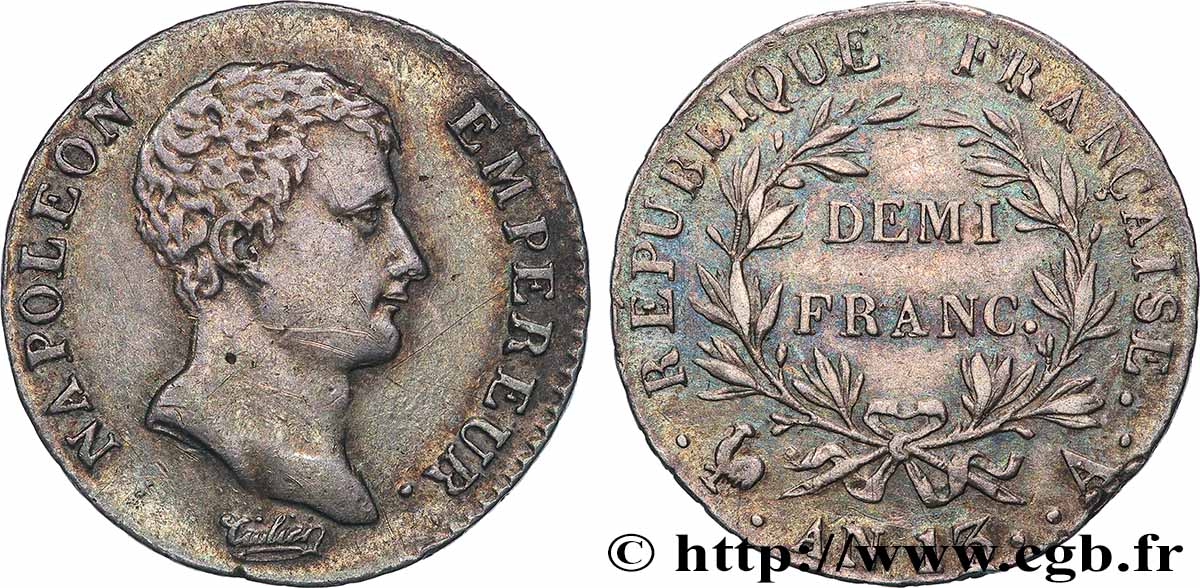 Demi-franc Napoléon Empereur, Calendrier révolutionnaire 1805 Paris F.174/10 XF 