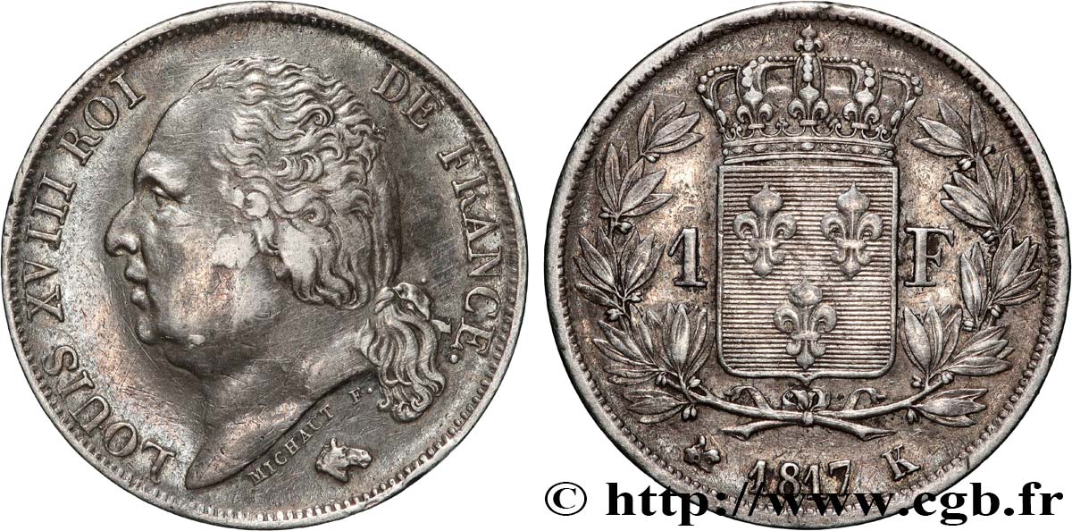 1 franc Louis XVIII 1817 Bordeaux F.206/13 XF 