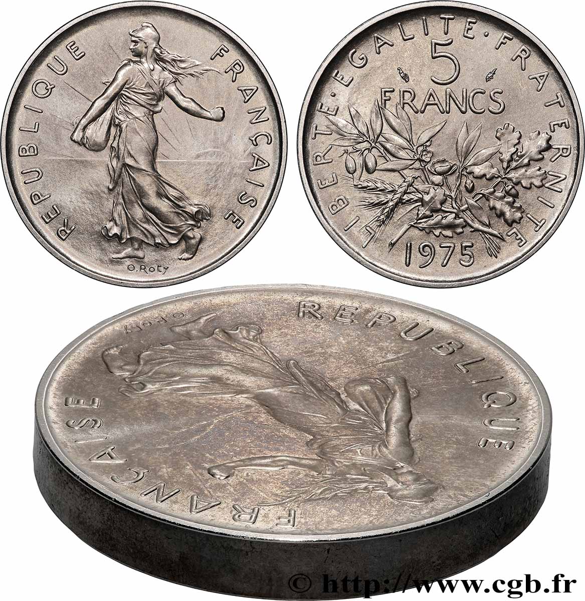 Piéfort Cu-Ni de 5 francs Semeuse 1975 Pessac GEM.154 P1 MS 