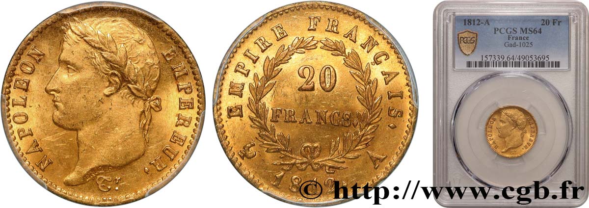 20 francs or Napoléon tête laurée, Empire français 1812 Paris F.516/22 MS64 PCGS