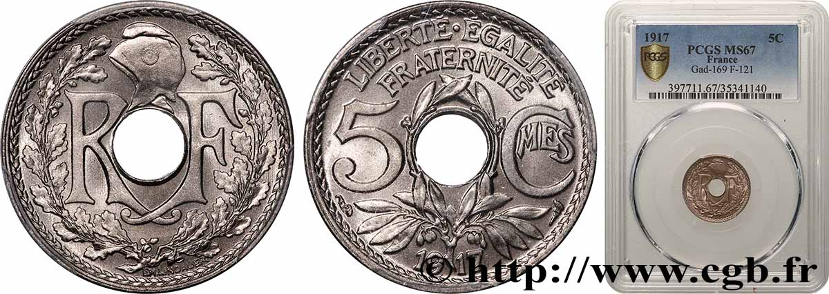 5 centimes Lindauer, grand module 1917 Paris F.121/1 MS67 PCGS