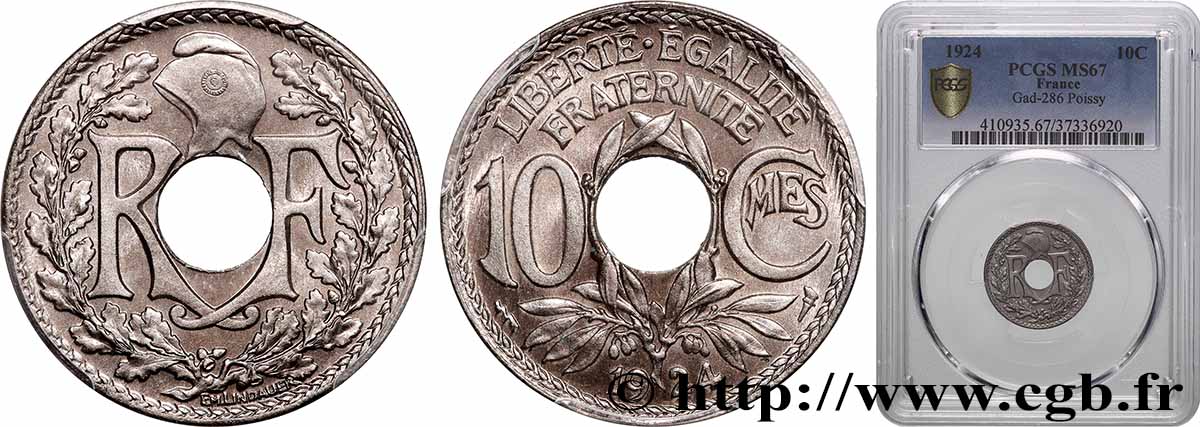 10 centimes Lindauer 1924 Poissy F.138/11 MS67 PCGS