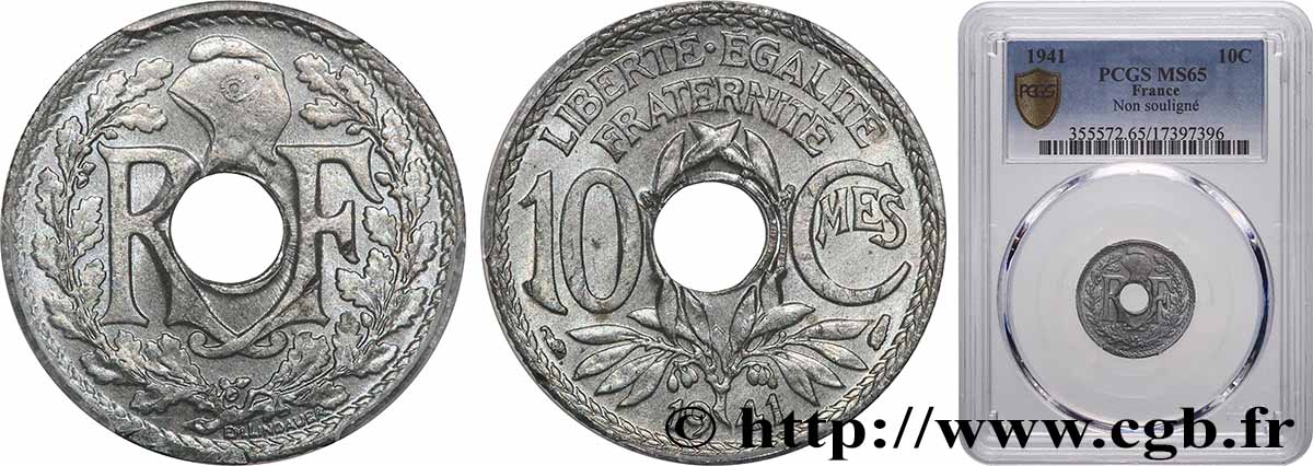10 centimes Lindauer en zinc, Cmes non souligné et millésime sans points 1941  F.140A/1 MS65 PCGS