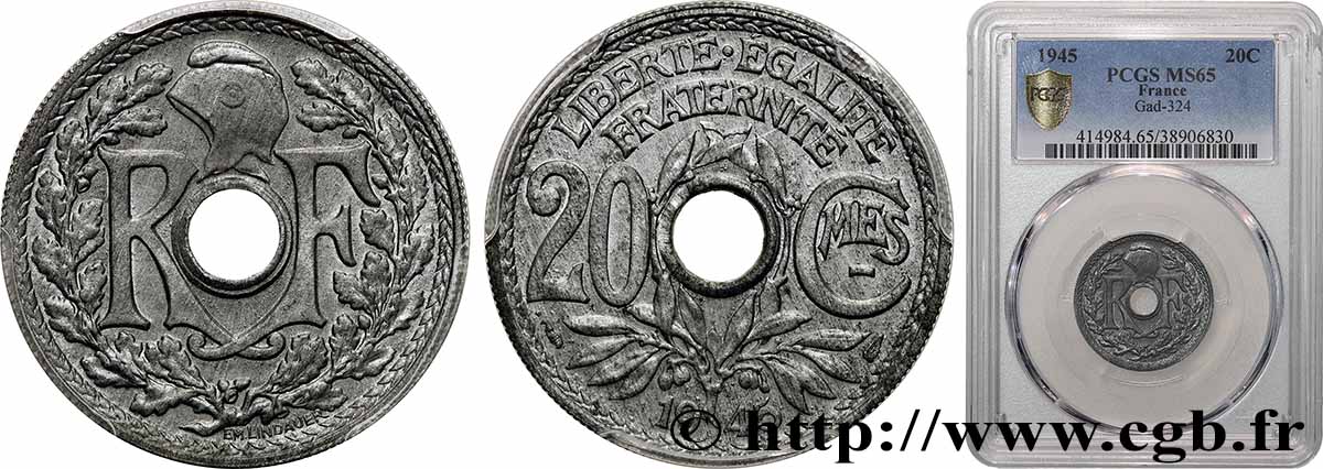 20 centimes Lindauer 1945  F.155/2 MS65 PCGS