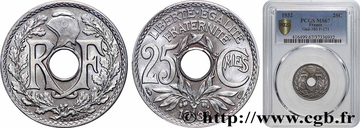 25 centimes Lindauer 1932  F.171/16 MS67 PCGS