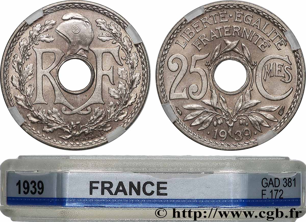 25 centimes Lindauer, maillechort 1939  F.172/3 FDC68 GENI