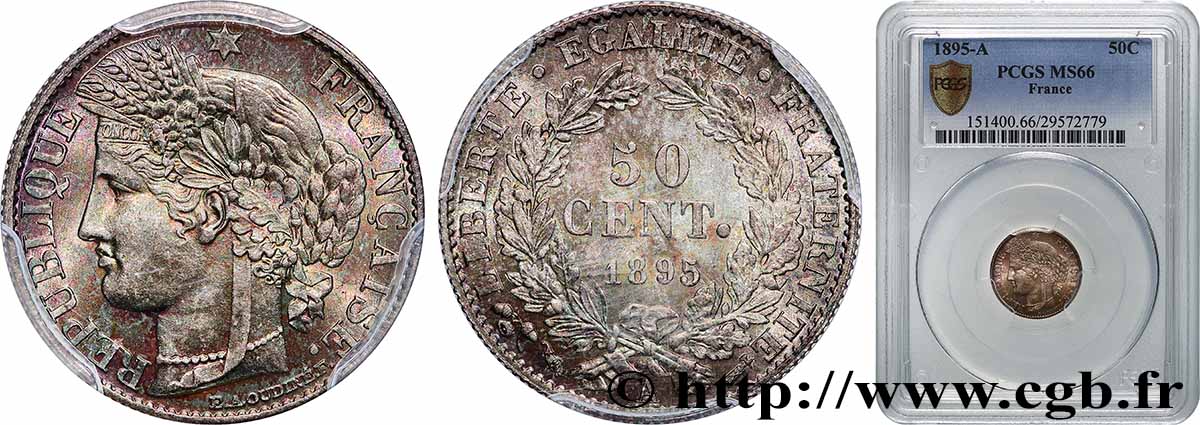 50 centimes Cérès, IIIe République 1895 Paris F.189/16 MS66 PCGS